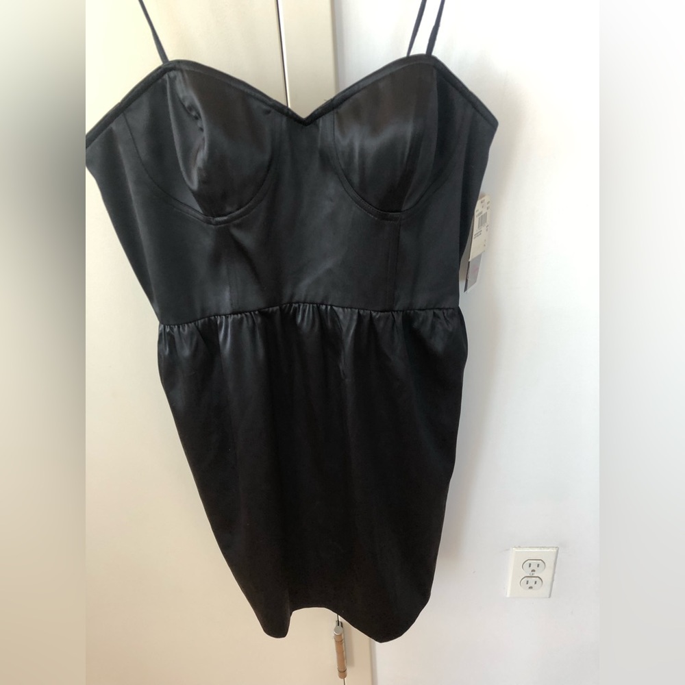 Aqua black strapless corset satin like dress NWT